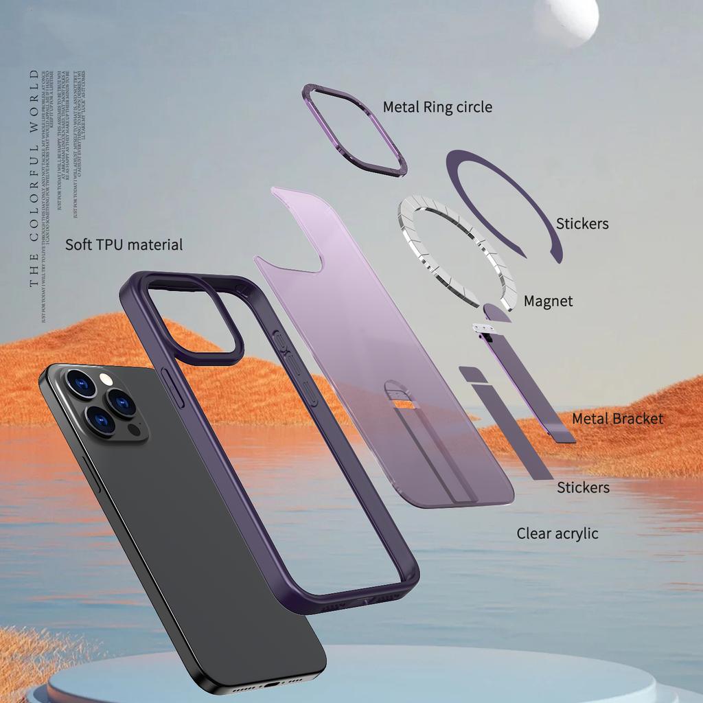 For iPhone 15 Pro Case Compatible with MagSafe Kickstand TPU + Acrylic Phone Cover