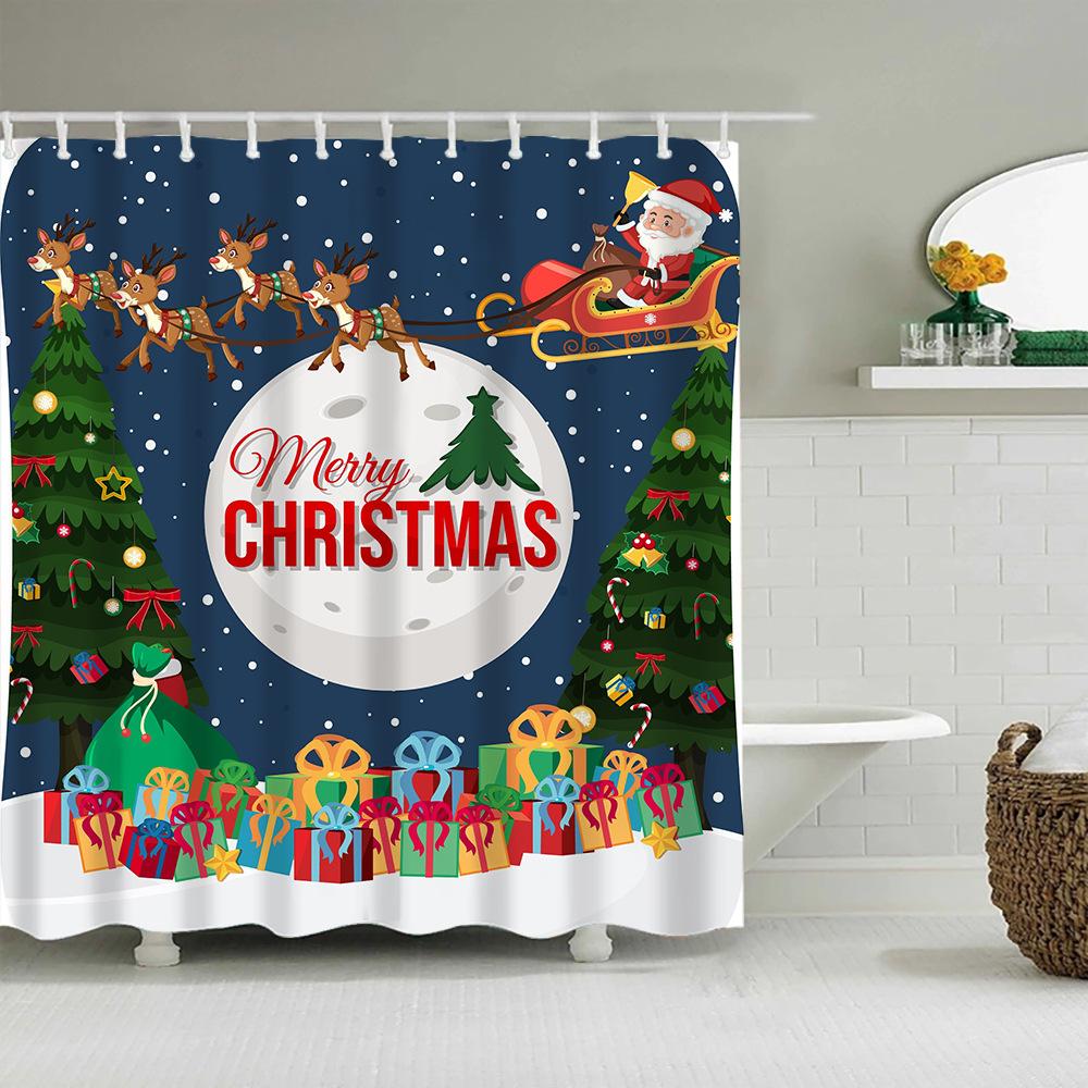 Christmas Decor Shower Curtains 3D Santa Claus Snowman Elk Tree Bathtub Screen for Bathroom Waterproof Polyester Bath Curtain