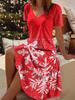 Women's Floral Print V-Neck Short Sleeve Dress,Black Background with Multicolor Flowers,Casual Beach Dress