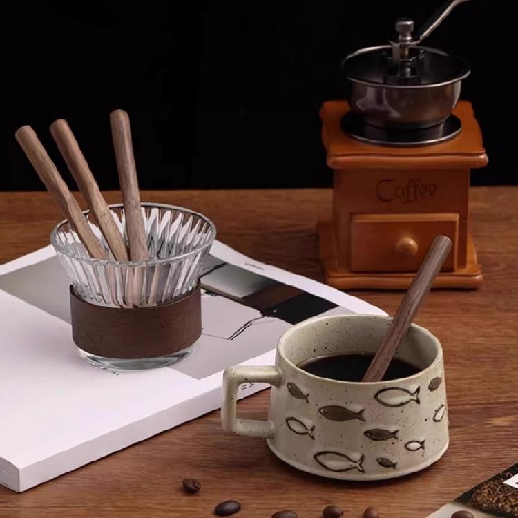 Professional  Walnut Stir Stick Round Tip Coffee Accessory Ergonomic Long Grip Stirring Spoon Home Cafes Essential