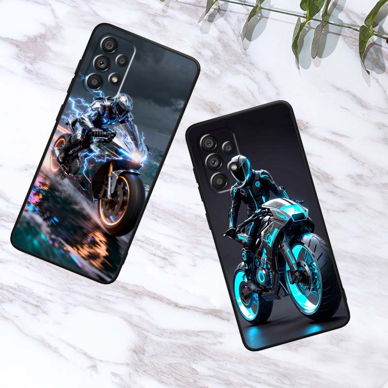 Creative motorcycle rider cool For Samsung A73 A72 A71 A55 A54 A53 A52 A51 A13 A22 A16 A15 A12 A14 A26 A07 5G Black Phone Case