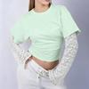 Women's Casual Round Neck Long Sleeve Lace Patchwork Pullover Top Color Blouse