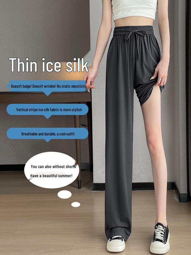 Plus Size Ice Silk Wide Leg Pants: Women's High Waist Loose Fit, Summer Thin, Extra Large Up To 300 Jin.