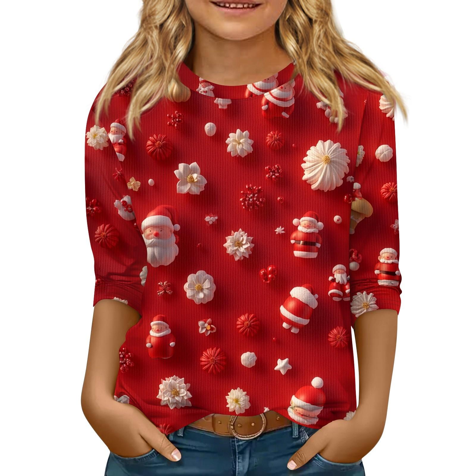 

Детская футболка с рукавом 3/4, повседневная футболка с принтом, круглый вырез, блузка-пуловер 130