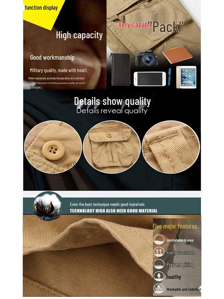 Men's Summer Casual Multi-Pocket Workwear Shorts – Loose Fit, Plus Size, Five-Point, Mid-Length Beach Breeches.