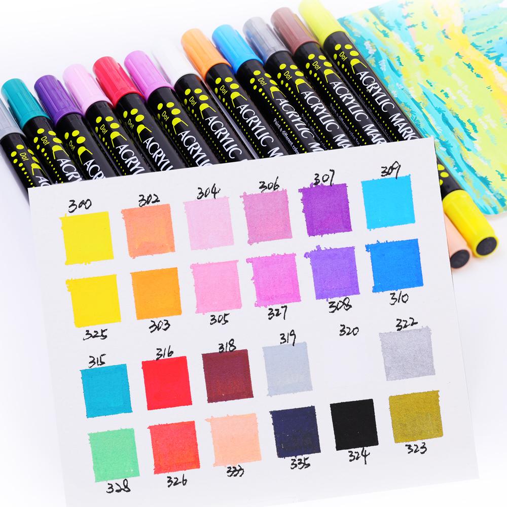 24 Colors Dual Tip Dot Acrylic Paint Pens Markers for Wood Canvas Rock Painting Glass Ceramic DIY Crafts Making Art Supplies