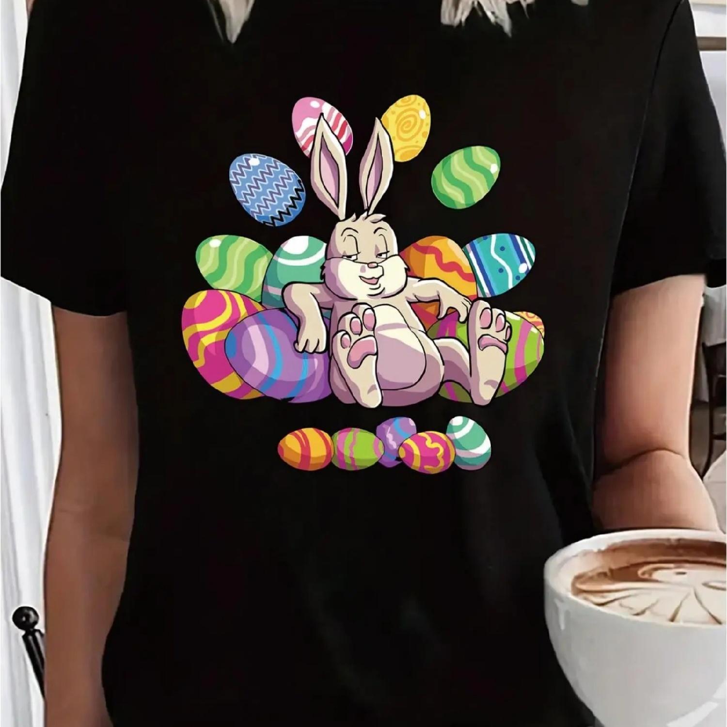 

Women s Funny Easter Bunny Oversized T-Shirt - Crewneck, Short Sleeve, Casual Summer Top, Plus Size, Polyester and Elastane Blen XXXXXL різнокольоровий