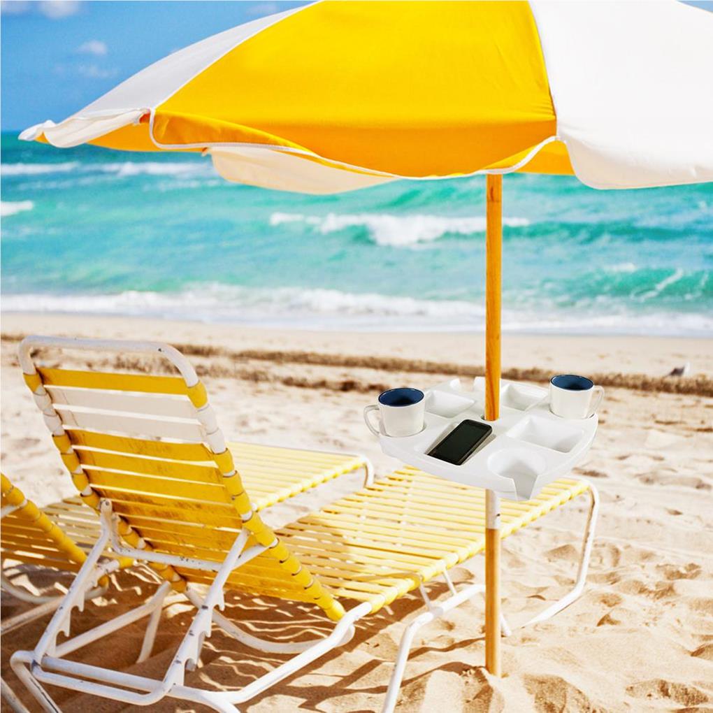 Outdoor Beach Umbrella Table Tray with 4 Cup Holders Sunglasses Drink Holder Towel Hats Hanging Hook for Garden Swimming Pool