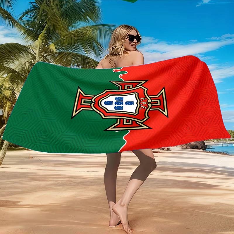 Strandtuch mit Wappen der Portugiesischen Fußballföderation, Schnell trocknend, Pflegeleicht, Geeignet für Fitness und Strandurlaub, Sport-Essential