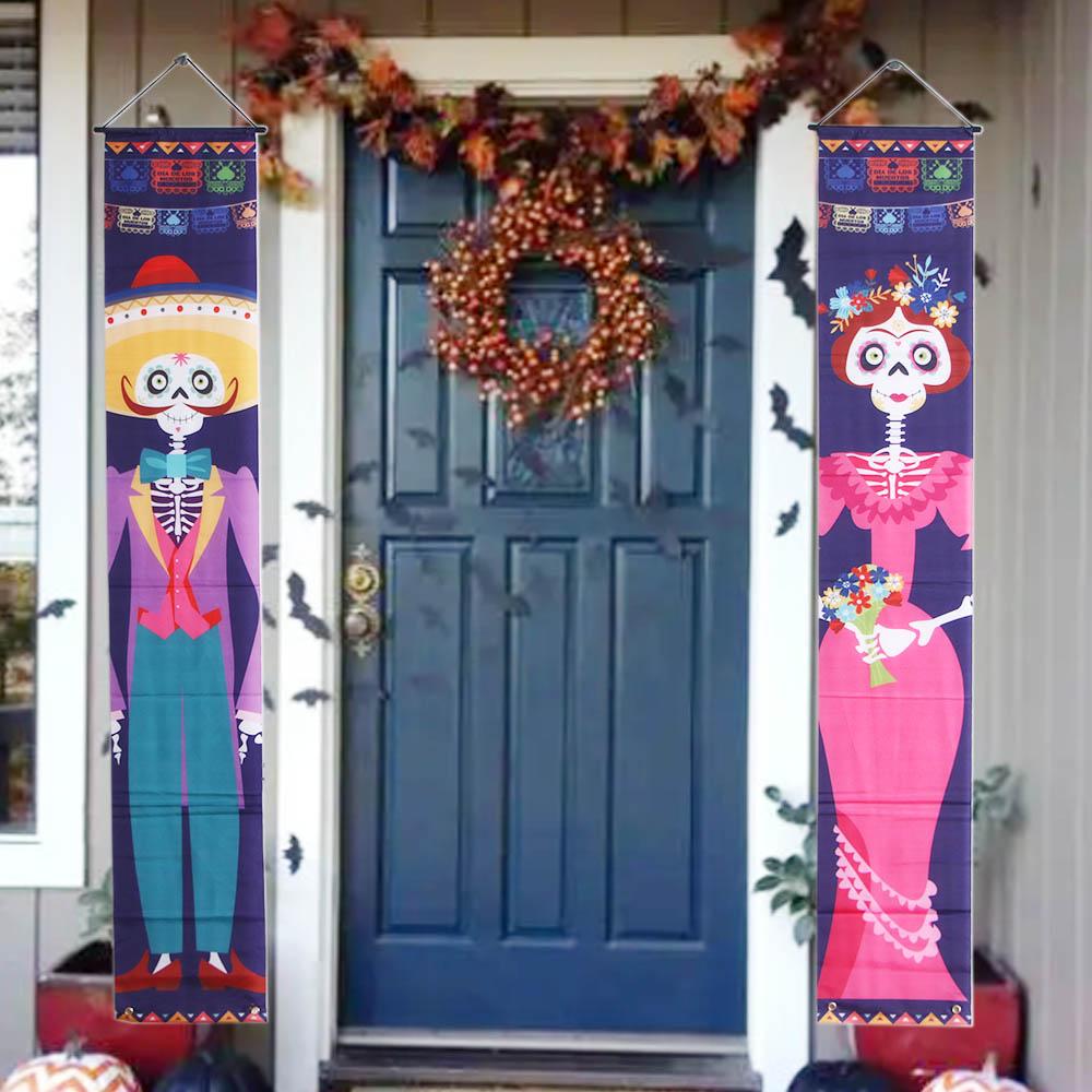 Day Hanging Flag For Home Gate Door Skeleton Halloween Couplet Halloween Supplies Banners Ornaments