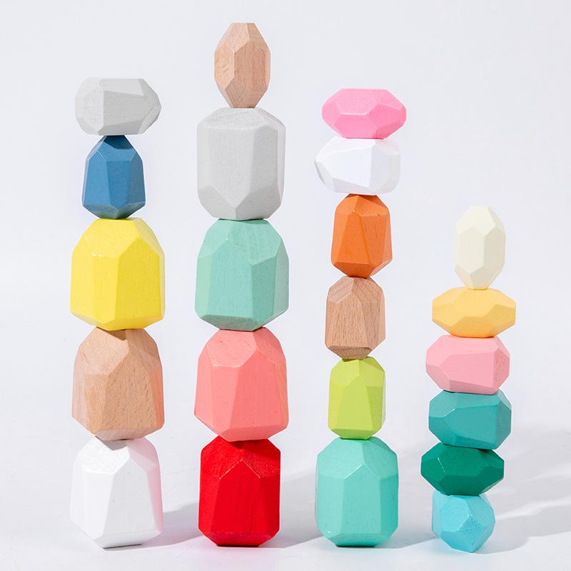 Colored Wooden Stacking Stones Balance Game - Children's Early Education Puzzle Toys