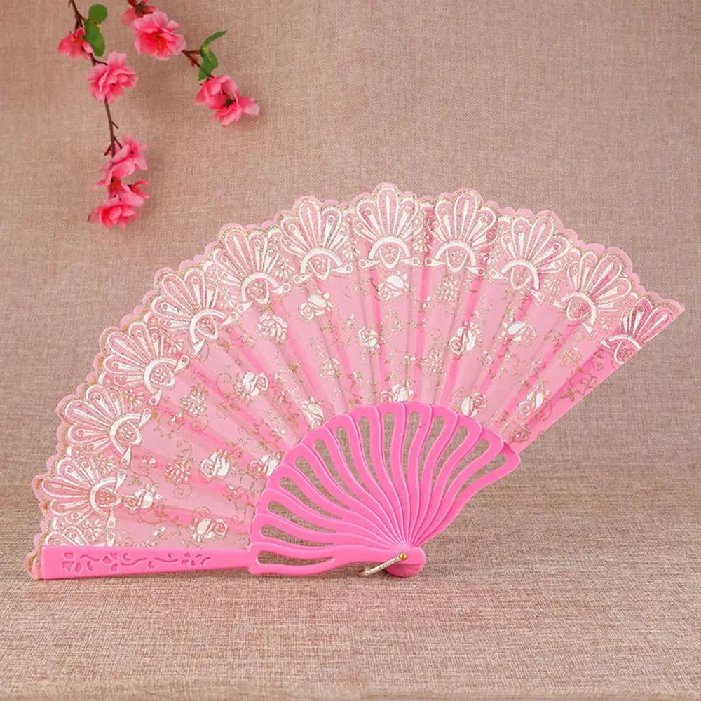 23 Colors Lace OR Cloth Spanish Fabric Silk Folding Hand Held Dance Fan Flower Party Wedding Prom Dancing Summer Fan Accessories
