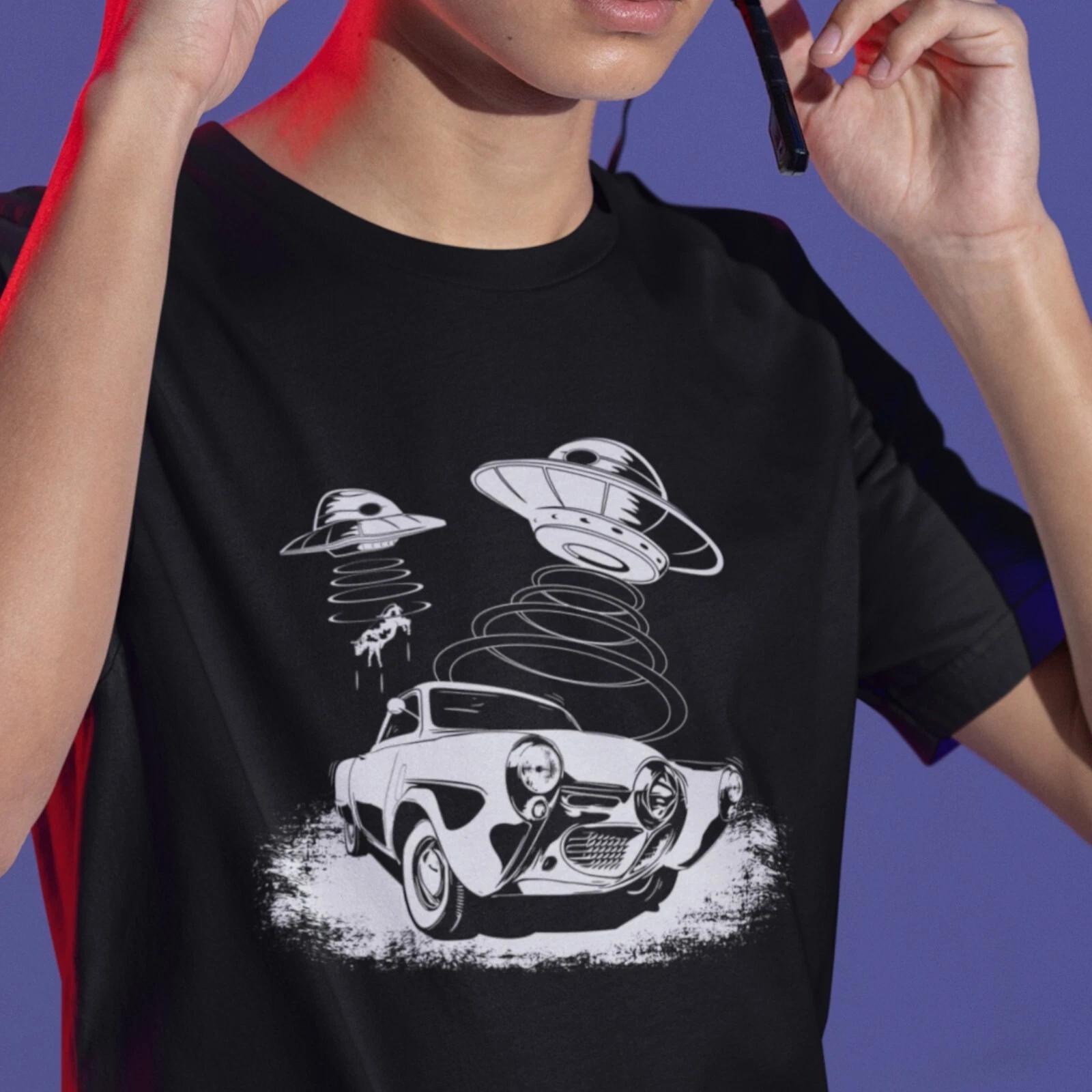 Classic Car Shirt featuring a 50 Studebaker being abducted by a UFO XL