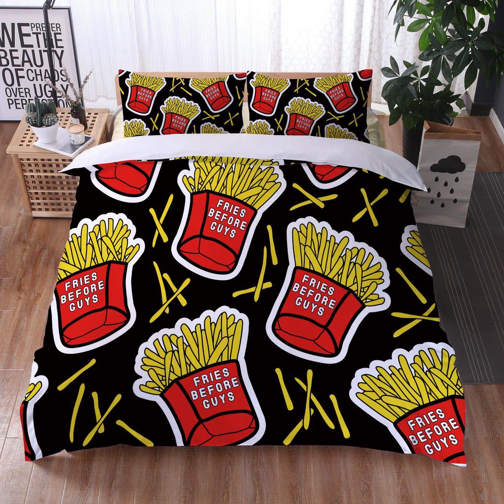 Pizza Duvet Cover Burger Fries Donuts Comforter Cover Microfiber Fast Food Bedding Set Queen/King American Breakfast Quilt Cover