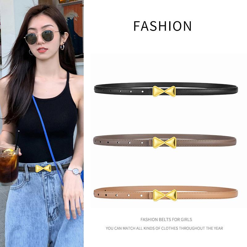 Women'S Cowhide Bow Belt Women'S Minimalist Style Multi-Color Fine Suit Dress Belt Women