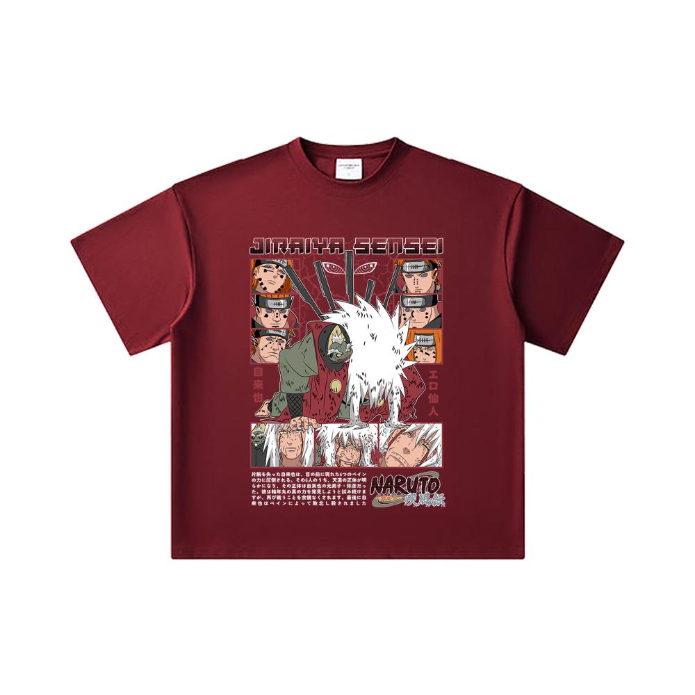 

260 GSM Double Yarn 32 Count 100% Cotton Naruto V5 Jiraiya Print Unisex Heavy Cotton T Shirt 2XL вина червоного кольору