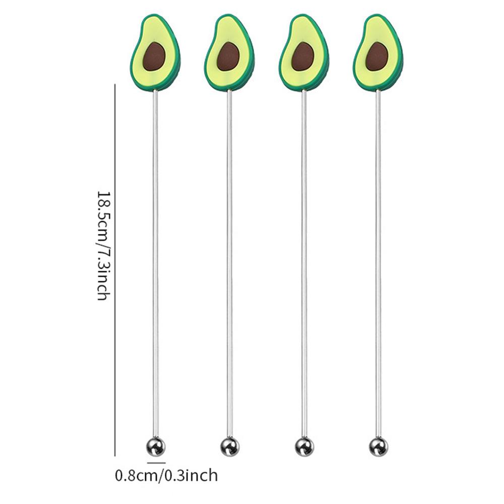 4Pcs Silicone Fruits Head Stainless Steel Stirring Rod Long Handle Cocktail Drink Mixing Sticks Mixer Barware Muddler Bar Accessories