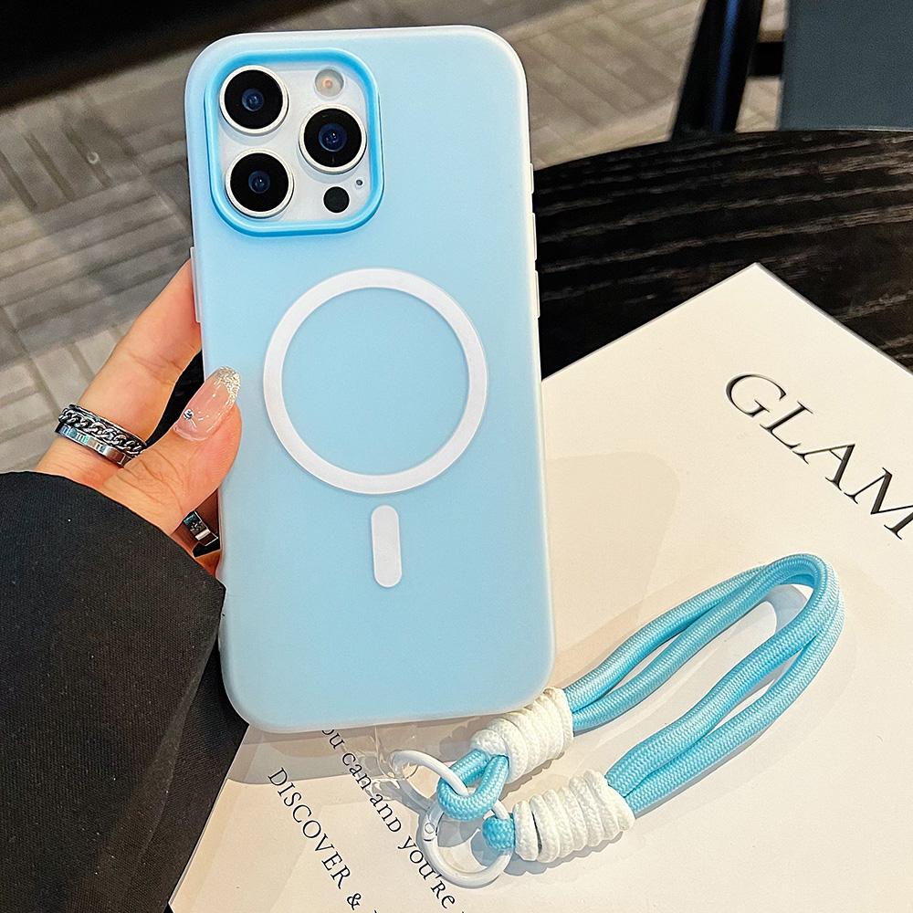 Luxury Candy Color With Lanyard For Magsafe Case for 17 16 15 14 12 11 13 Pro Max Plus Air Wireless Charge Magnetic Cover