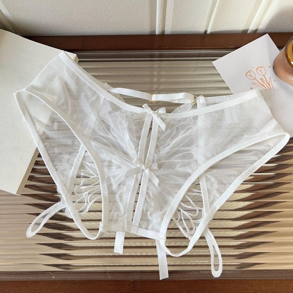 Sheer Mesh Ribbon Bow Briefs Embroidery Butterfly Panties Fashion Open Crotch Briefs Ladies Girls