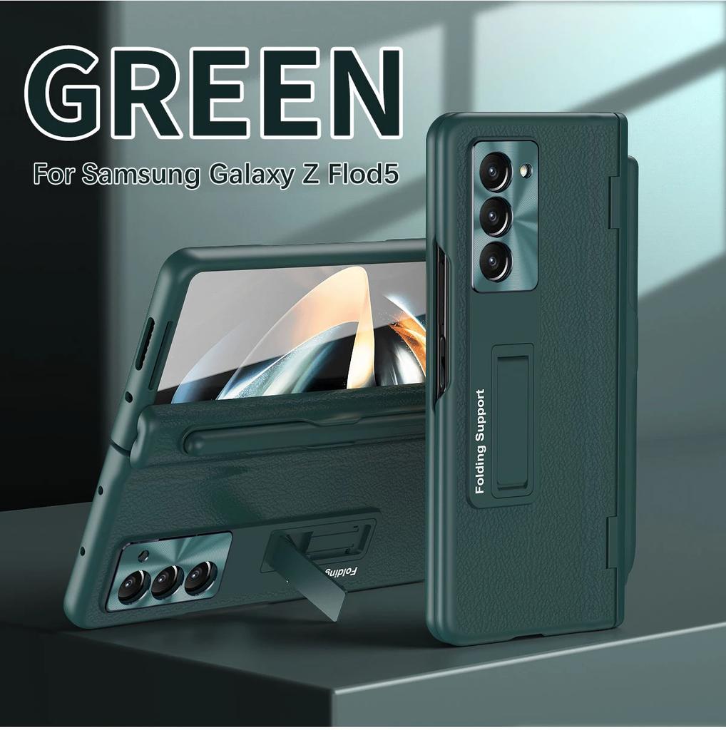 With Touch Pen Case For Samsung Galaxy Z Fold 7 Leather Hinge Fold 6 5 4 Screen Protector Tempered Film Folding Kickstand Cover