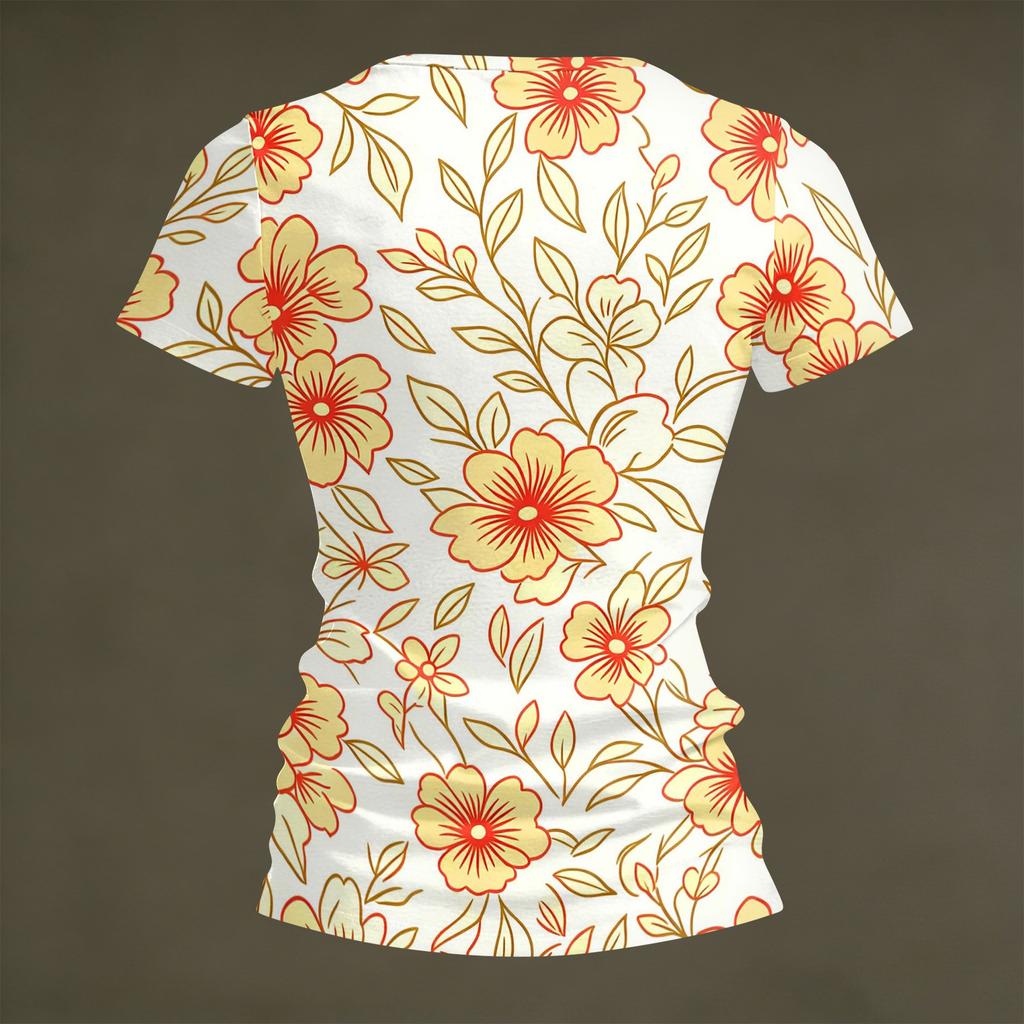 Women V Neck Short Sleeve Floral Print T Shirt Casual Loose Fit Lightweight Soft Top for Daily Wear Work Travel