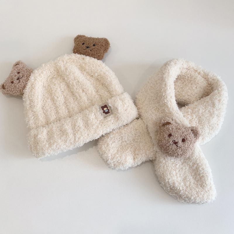 Winter Baby Hat &Scarf Set With Bear Ears- Soft Fleece Lined Beanie & Scarf For Infants Toddlers Boys Girls