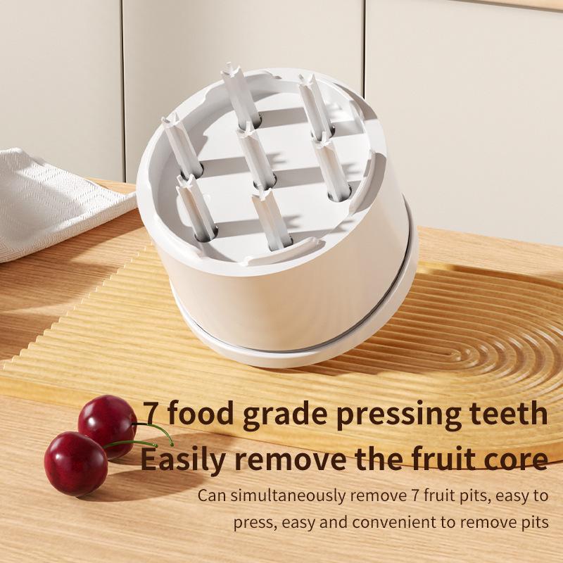7-Hole Press Type Cherry Pitter Kitchen Core Remover Tool for Cherry and Jujube