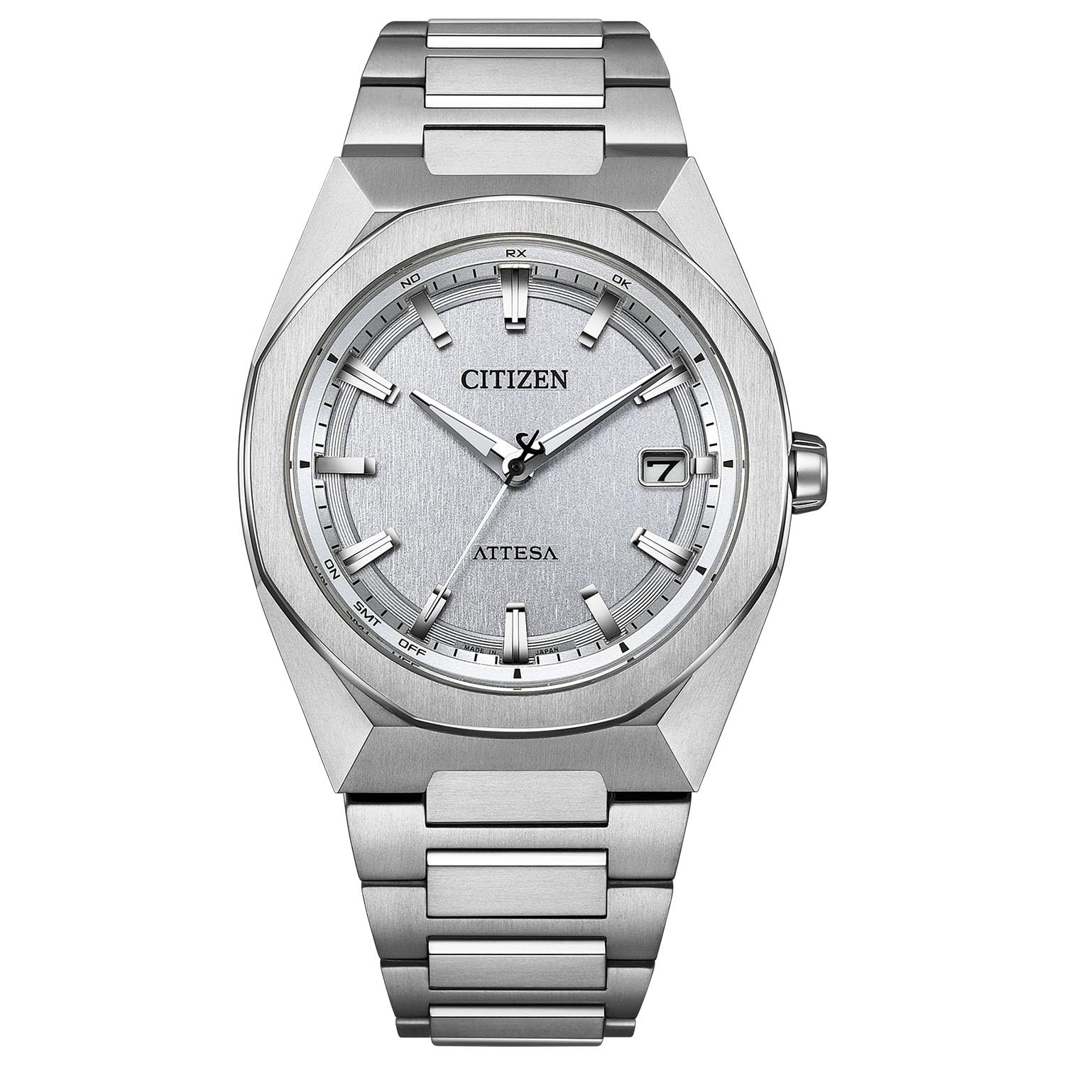 

ATTESA Watch Octagonal Bezel Lightweight Titanium ACT Line Analog Watch with Second Hand and Date Display Silver Metallic Solar Made in Japan