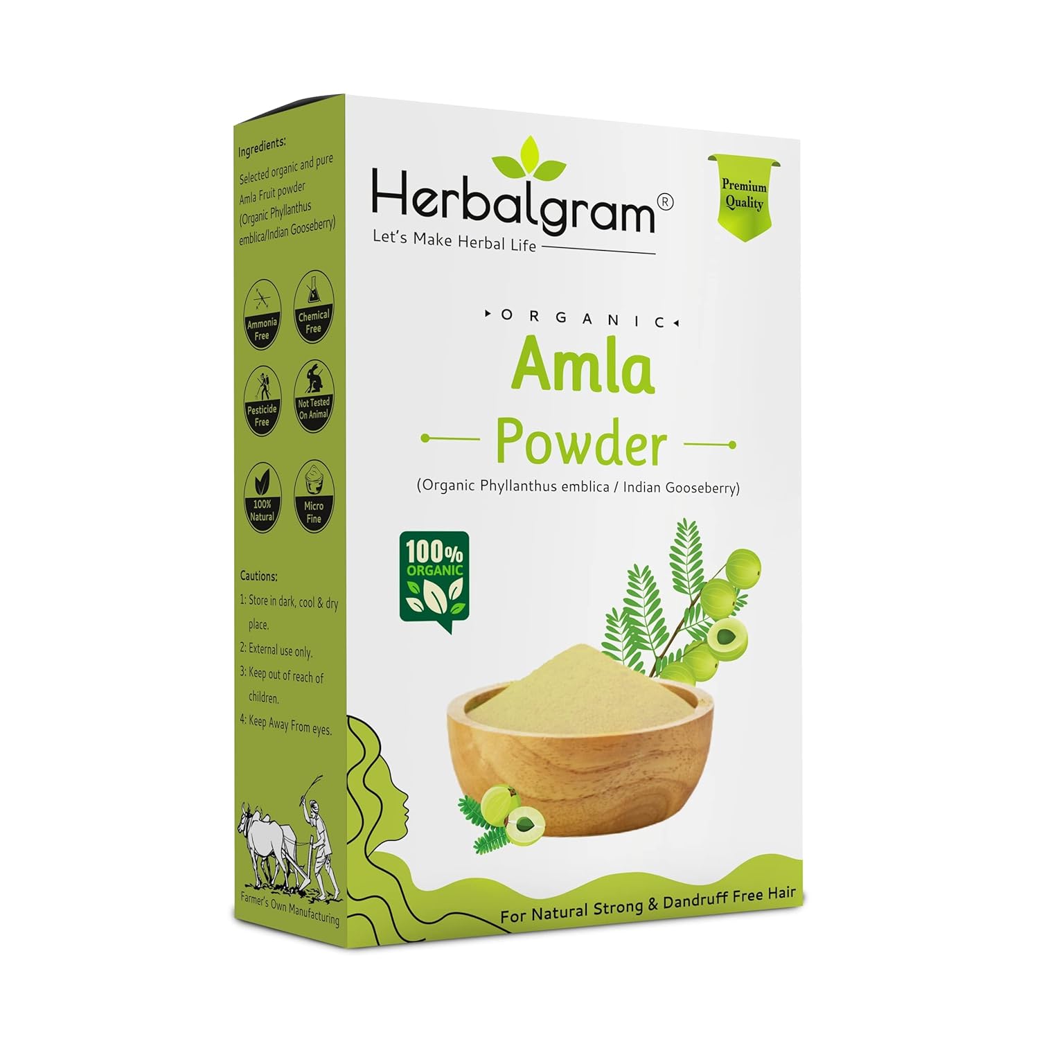 Herbalgram Органический порошок Амлы для роста волос, ухода за кожей, лечения кожи головы | 100 г 0,2 фунта