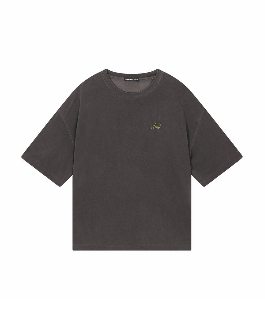 Beulleminkeubeldeu Vleminckveld Vertical Script Pigment Oversized T-Shirts_Gray, Yellow