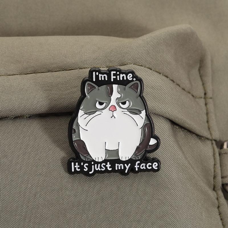 Broche Épingle Visage de Chat de Dessin Animé Avec Design Hilare « Ça Va, C'est Juste Mon Visage » Épingle Émaillée Pour Accessoire de Mode Cadeau