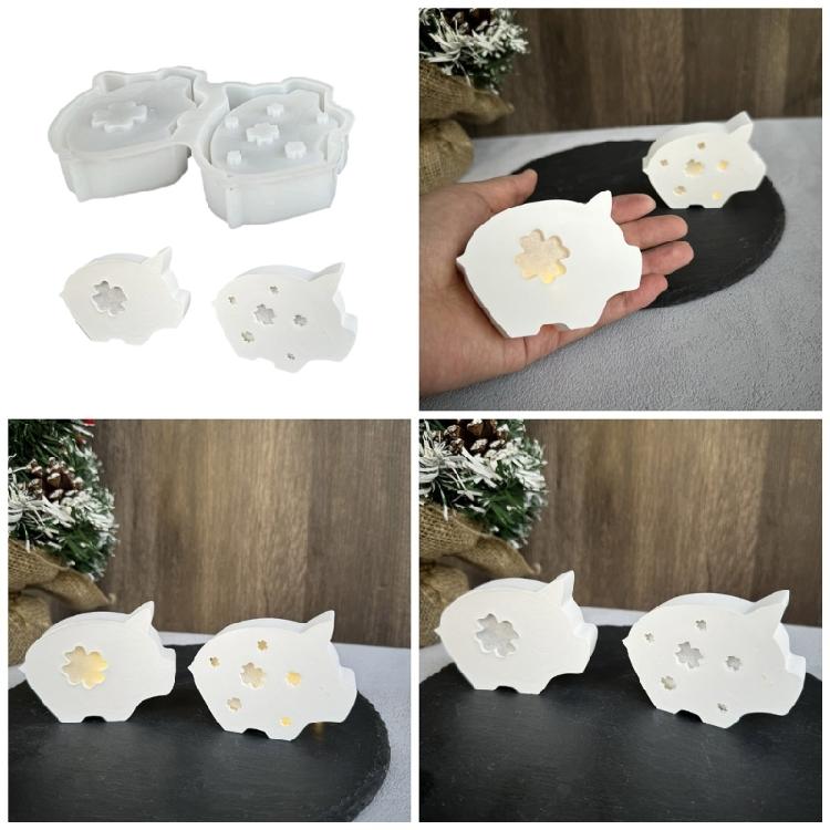 Silicone Mold for Desktop Decoration Pig with Clovers Shaped Atmosphere Light Making Molds Jewelry Making Supplies