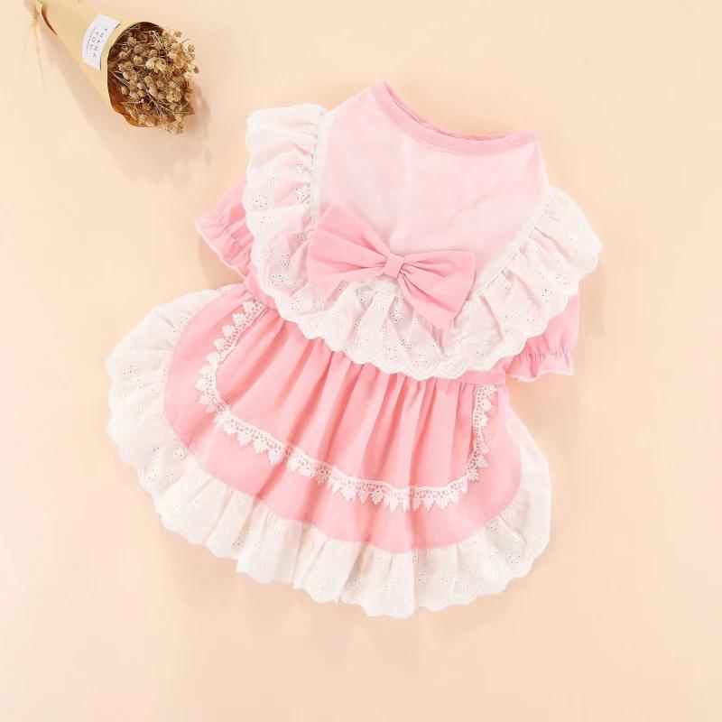 

Dog Pets Clothing Summer Pomeranian Bichon Frise Poodle Schnauzer Dog Clothes Wedding Skirt Tutu Dropshipping Dog Costume Outfit S розовый