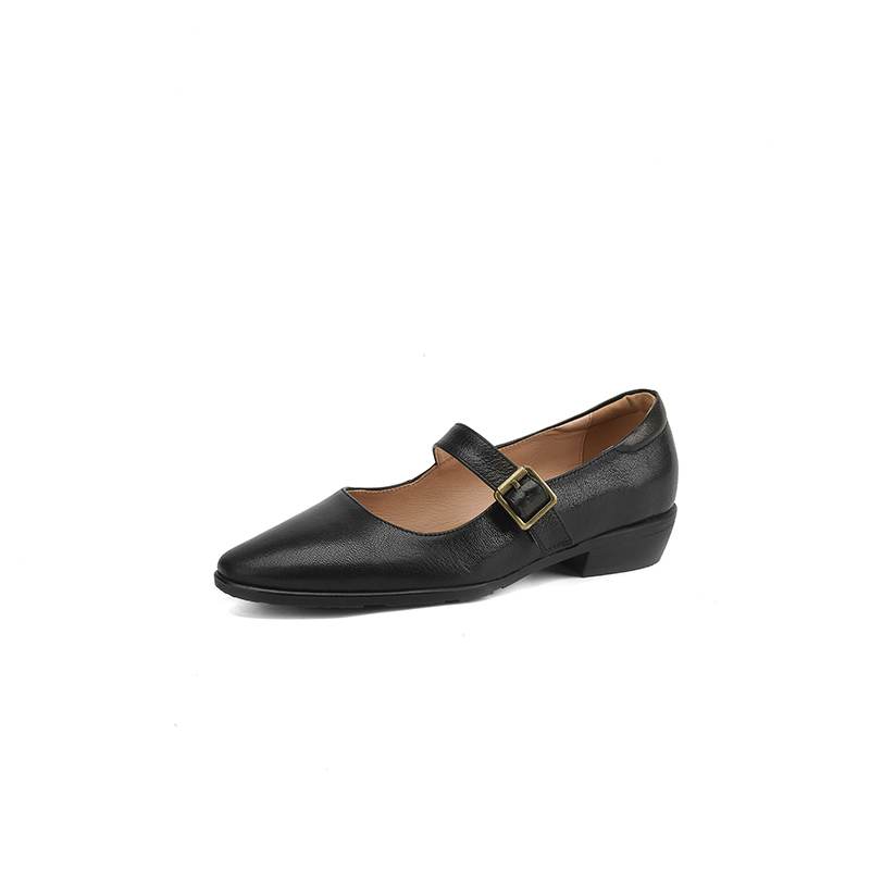 Krazing Pot Sheepskin Autumn Winter Shoes Buckle Straps Low Heels Mary Janes Size 40 Round Toe Brown Color Pumps