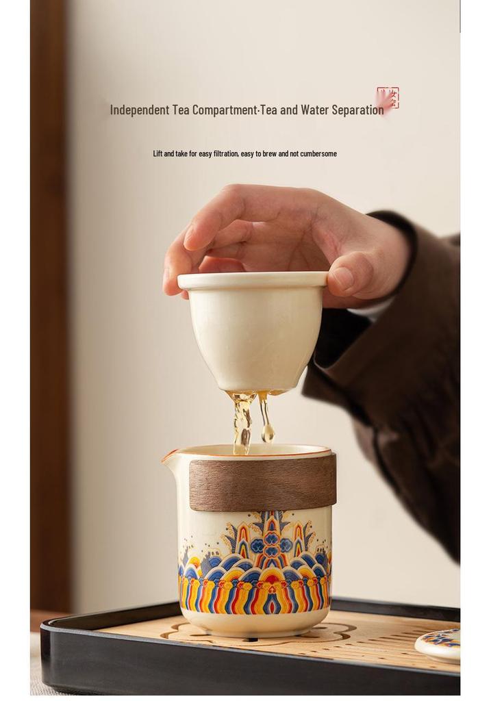 Portable Chinese-Style Tea Set: Quick-Brew, Water-Separating Cup for Travel, Outdoor, Camping, and Car Use.