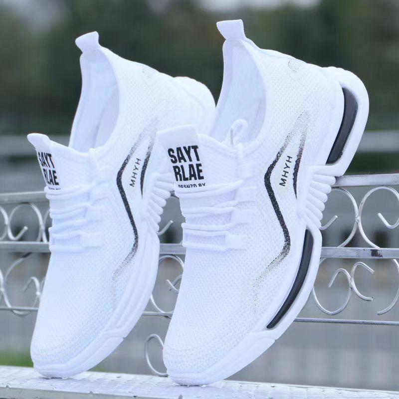 

Mens Summer New Sports Shoes Comfort Breathable White Sneakers Knit Casual Shoes Wholesale Men Shoes 39 білий