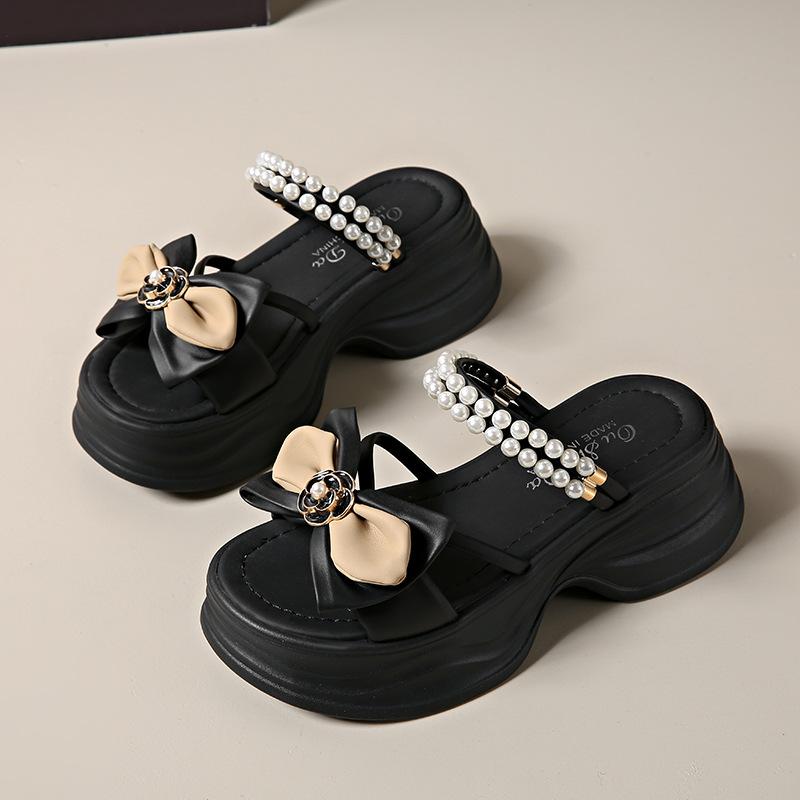 

Женские летние сандалии на толстой подошве, увеличивающие рост, обувь-маффины, женские новые модные крутые шлепанцы для улицы 40 чёрный