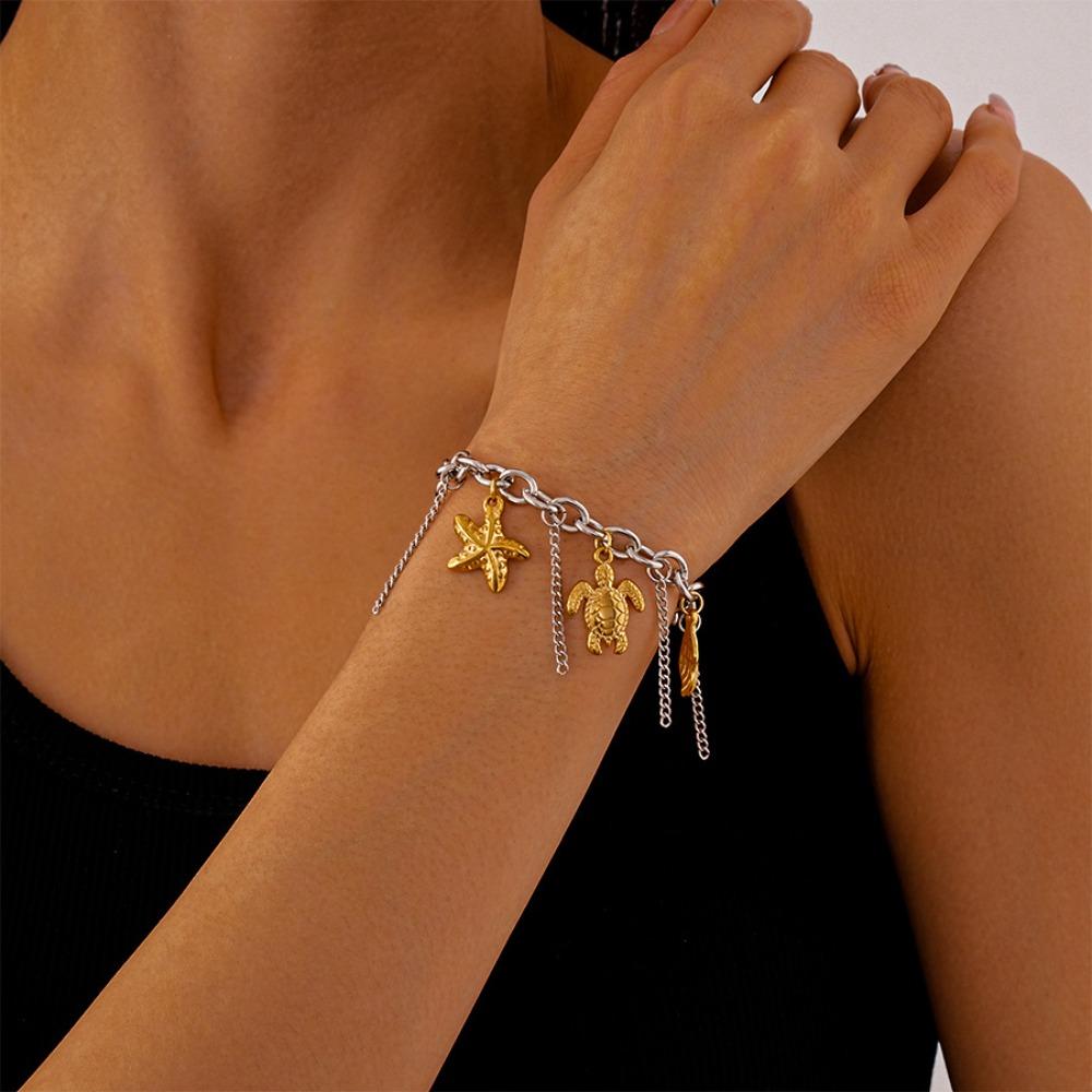Beach Sea Series Starfish Steel Bracelet Ocean Animal/Flower Starfish Hand Chain  Girls Couple