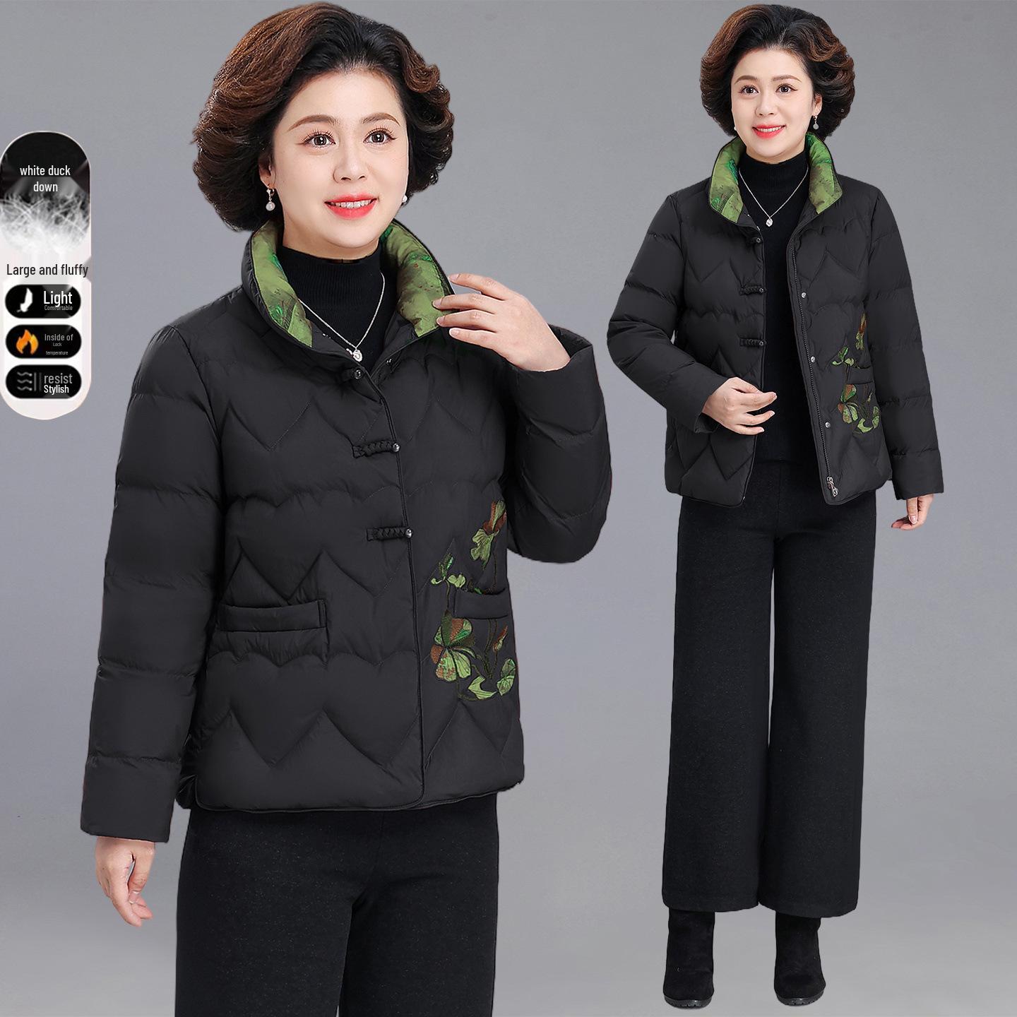 

Women s 2025 Winter Down Jacket - Chinese Style Embroidered Coat for Middle-Aged & Elderly Mothers L (Under 105 lbs)
