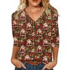 Women's Fashion Casual V-Neck Christmas Print 3/4 Sleeve Top for Holiday Party Wear