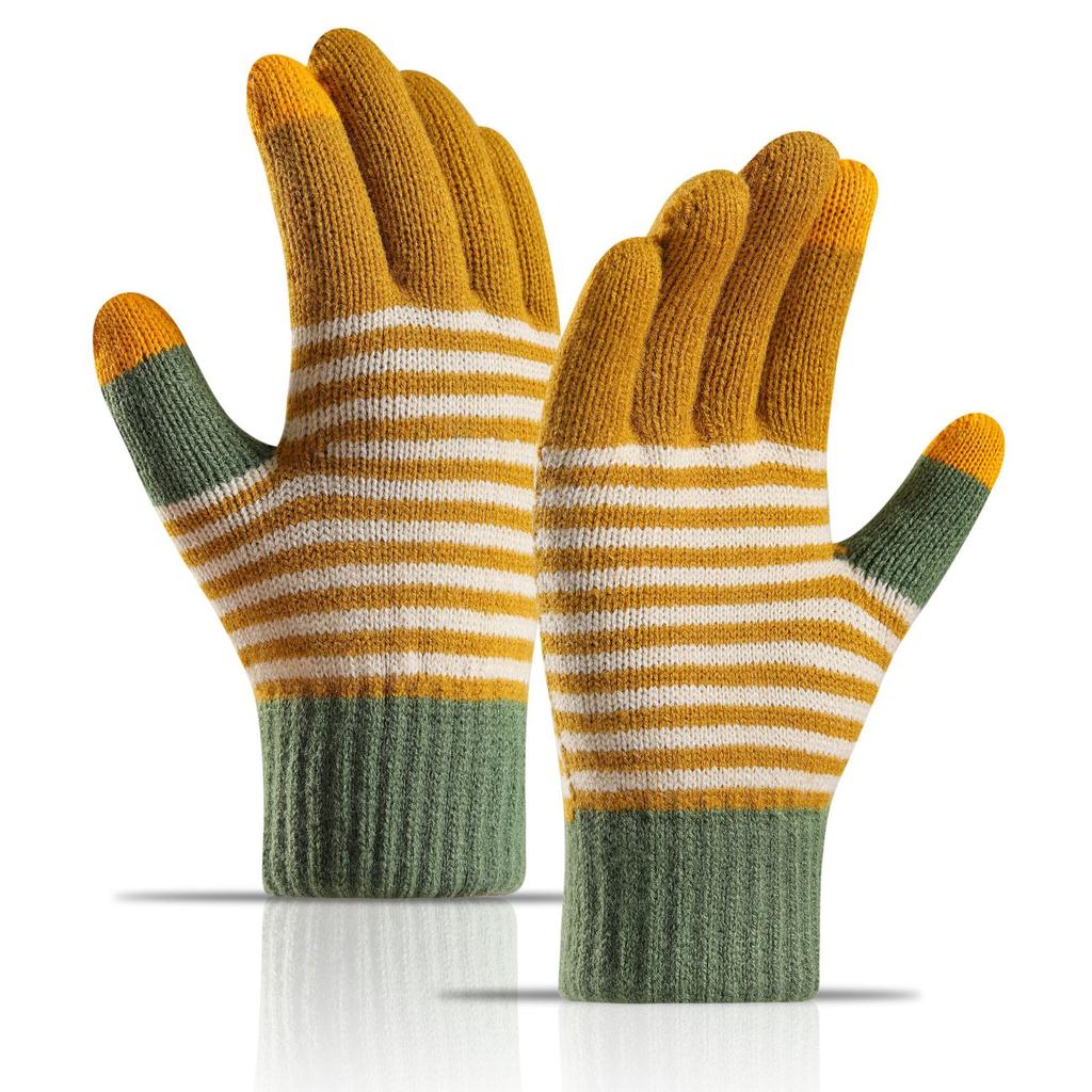 Striped Women Winter Keep Warm Knitted Thicken Ouch Screen Soft Gloves