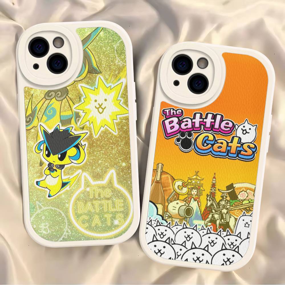 B-Battle Cats Anime Game Leather Phone Case For IPhone 16 15 14 13 12 11 Pro Max Plus Shockproof Cover