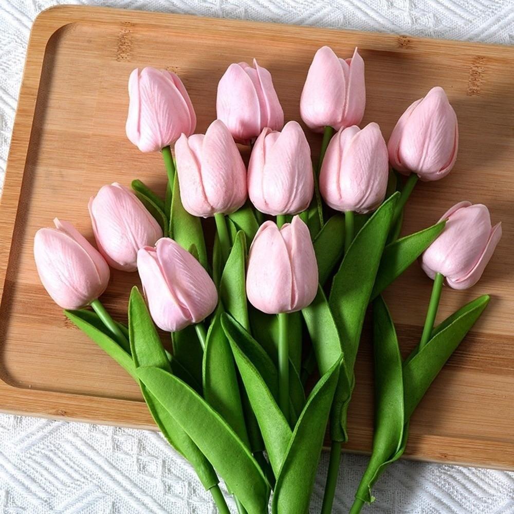 6 Stück Neue Plastik-Tulpen mit Echt-Touch 34*3cm 10 Farben Simulationsblumen-Dekoration Tisch Haus Hochzeit Dekor Heimdeko