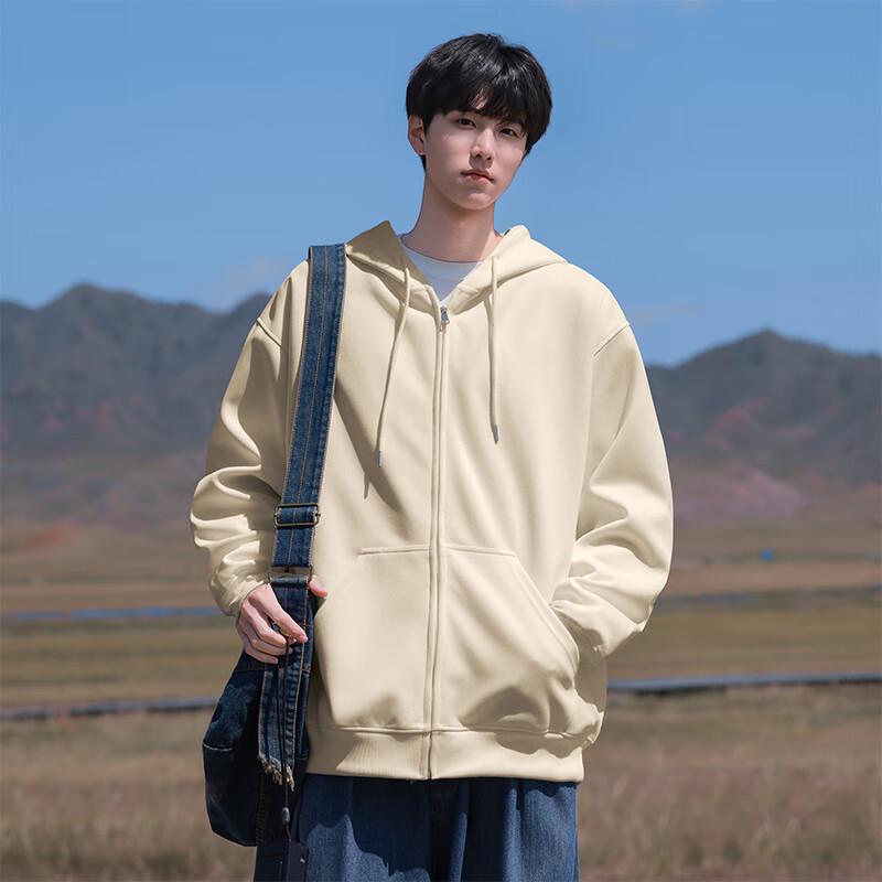 VUUG Men's Oversized American Retro Hooded Zip-Up Hoodie