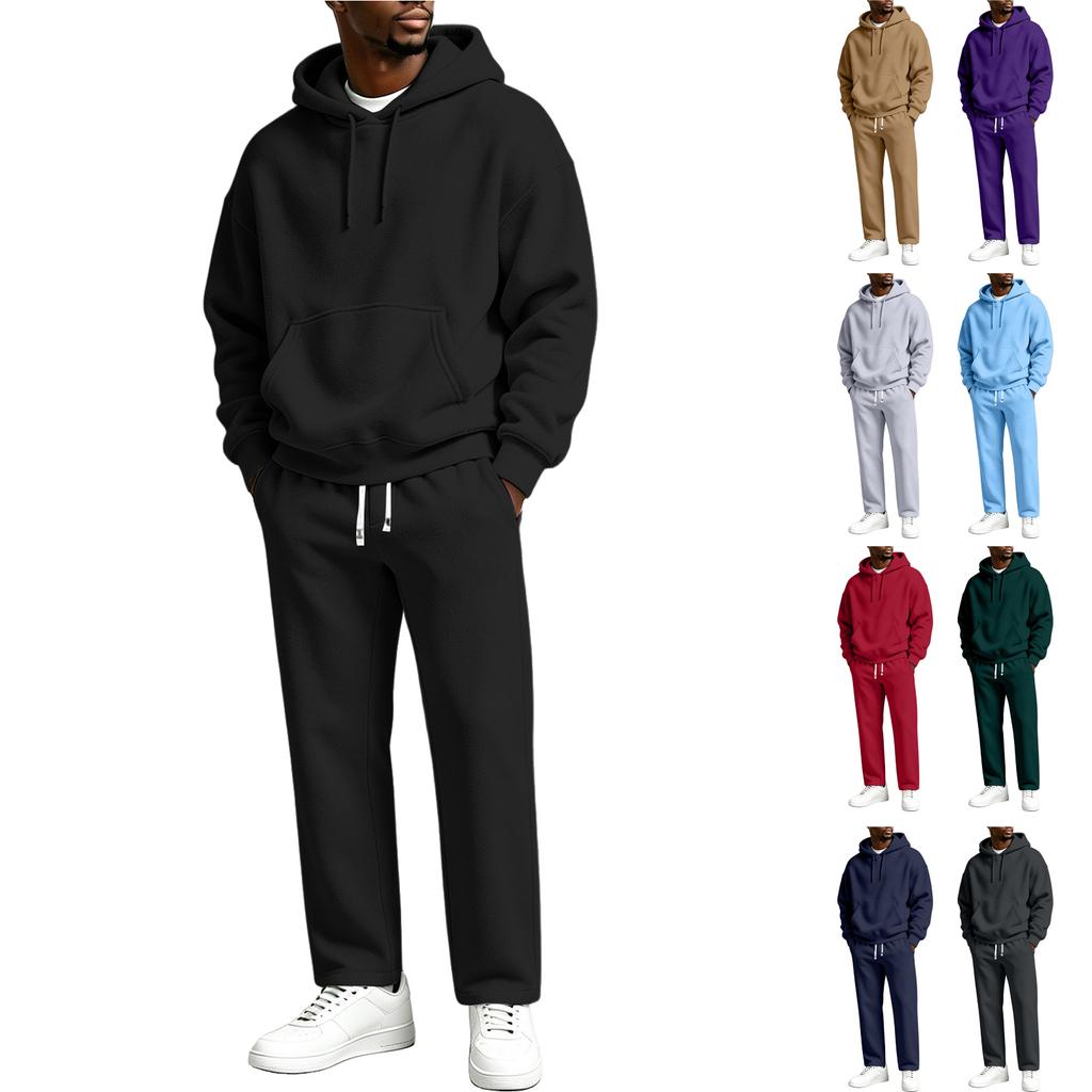 Men's Casual Color Hooded Sweatshirt Set Loose Fit Comfort Everyday Pullover