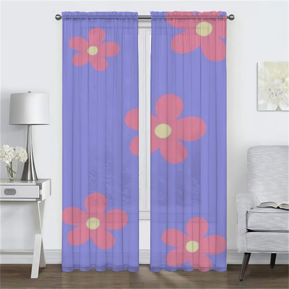 Bug Resistant Curtains Living Room Curtain Cute Flowers Partition Shades Home Interior Tulle Bedroom Set Of 2 Made Polyester Washable Ready
