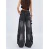 Damen Deconstructed Cargo-Jeans mit mehreren Taschen und Rissen - Gewaschen, Lockerer Gerader Weiter Bein