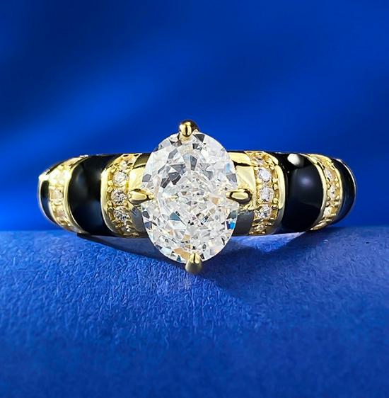 

Женское кольцо Xiancan из высокоуглеродистого серебра 925 пробы с позолотой и белым овальным бриллиантом 6x8. Size 9