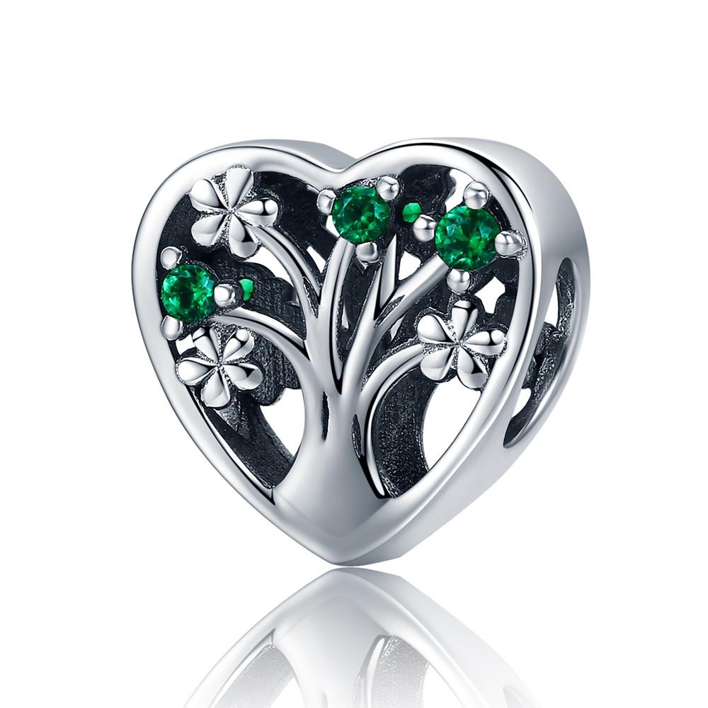 Bamoer 925 Silver Green Transparent Clover Beads The Tree of Life Family Pendant Plant Charms for Women Necklace DIY