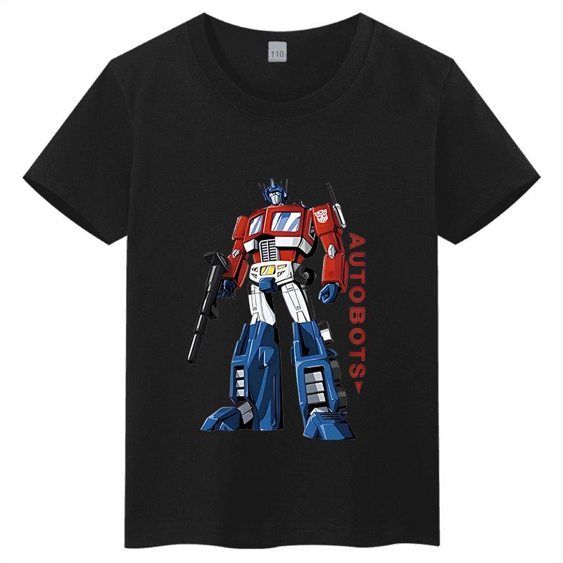 T-shirt per bambini in puro cotone con stampa cartone animato Optimus Prime dei Transformers, nuovo stile estate 2026, maglietta top per genitori e figli